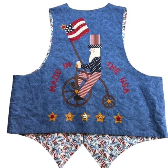 Handmade Patriotic Women's USA Red White Blue Vest Grandma Coastal ‎ Size XL - Picture 2 of 11